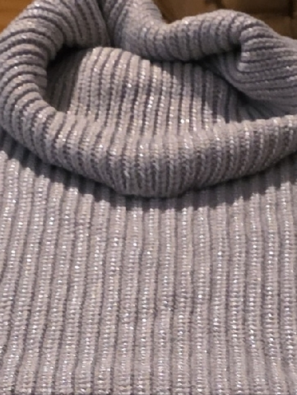 Shimmer Ribbed Gray Cowl-Neck Sweater - Women